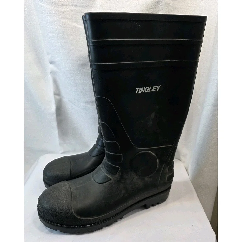 Tingley Waterproof Rain Boots Mens US 13 Black Rubber Mid Calf Pull On Round Toe